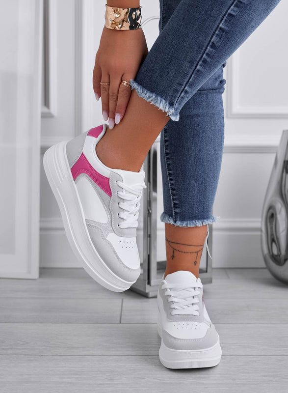 FRIDA - White sneakers with grey and fuchsia inserts