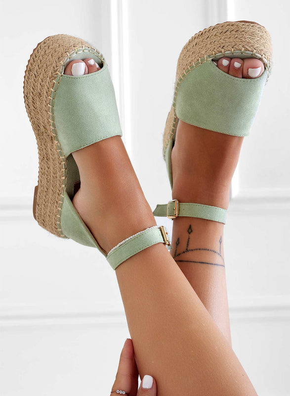 LICIA - Mint green espadrilles with wedge and ankle strap