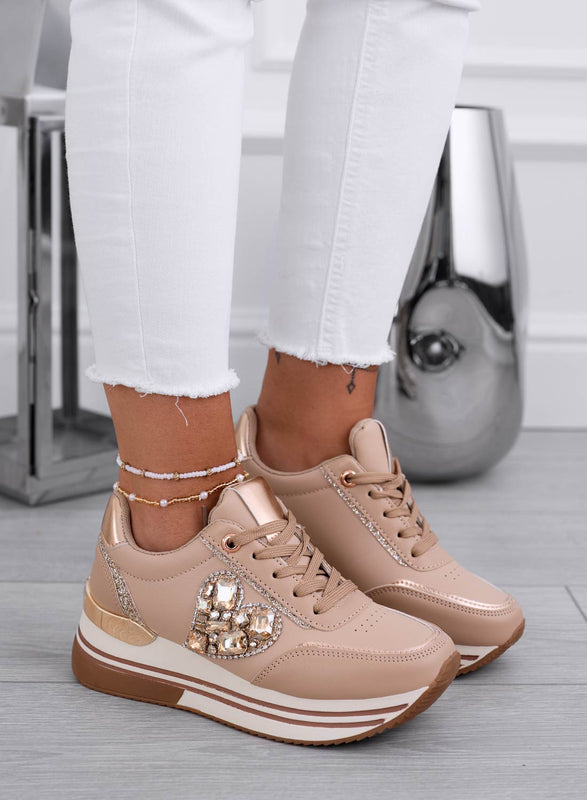 VENUS - Mud sneakers with gold jewel heart