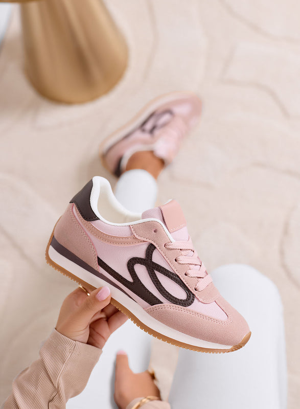ORSOLA - Pink sneakers with brown logo and rubber sole