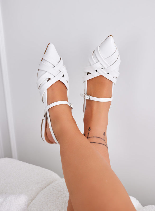 CLARA - White woven slingback ballet flats