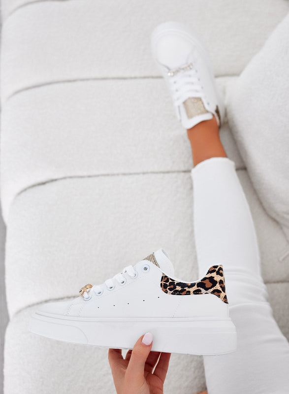 ANDREINA - White sneakers with jewel application and leopard-print back