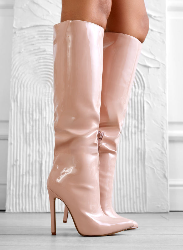 LOLA - Alexoo nude boots with high stiletto heels