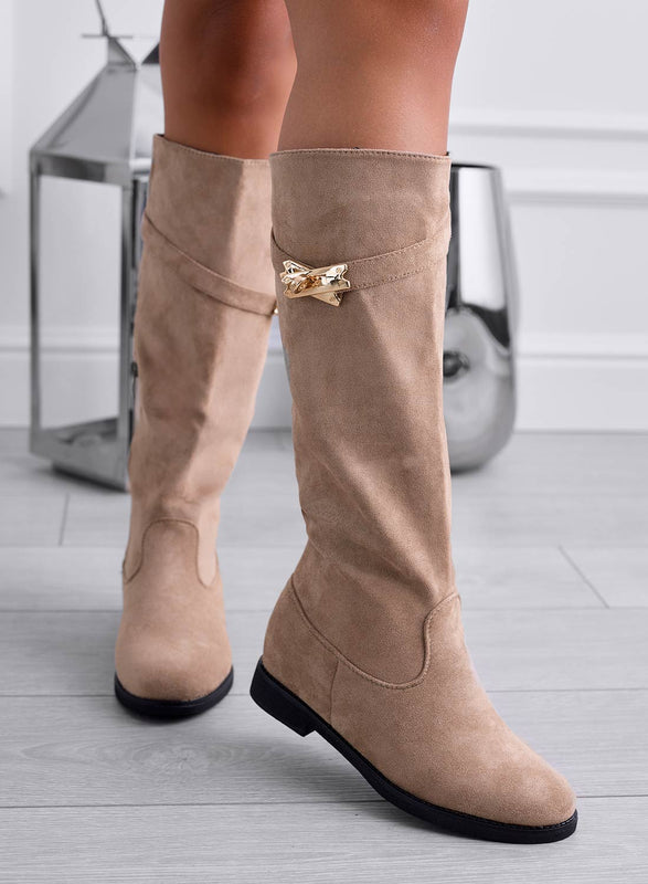 ARENA - Mud suede boots with gold plate