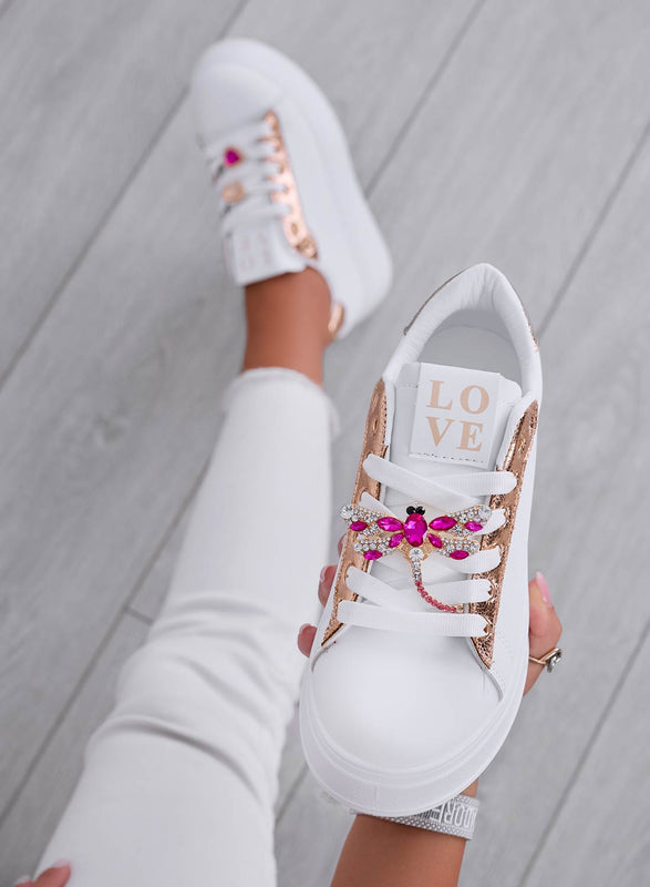 CELY - White Gold Jewel Sneakers with Dragonfly