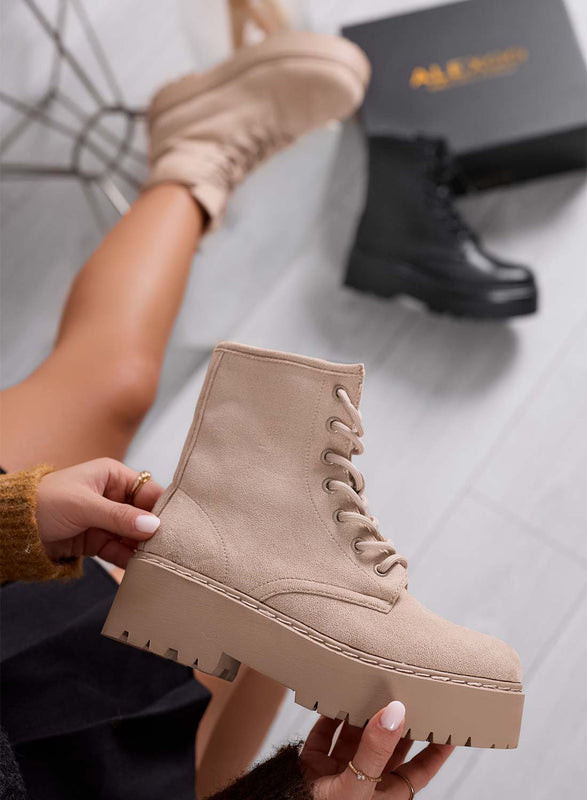 TESSA - Mud suede combat ankle boots Alexoo