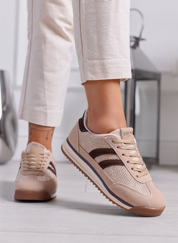 BRITNEY - Sneakers Donna beige e marroni con Strass