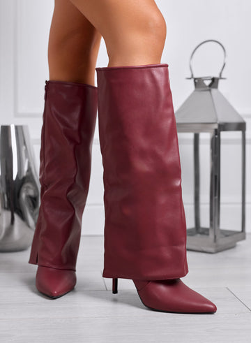 EMILY - Bordeaux boots with cuff and high stiletto heel
