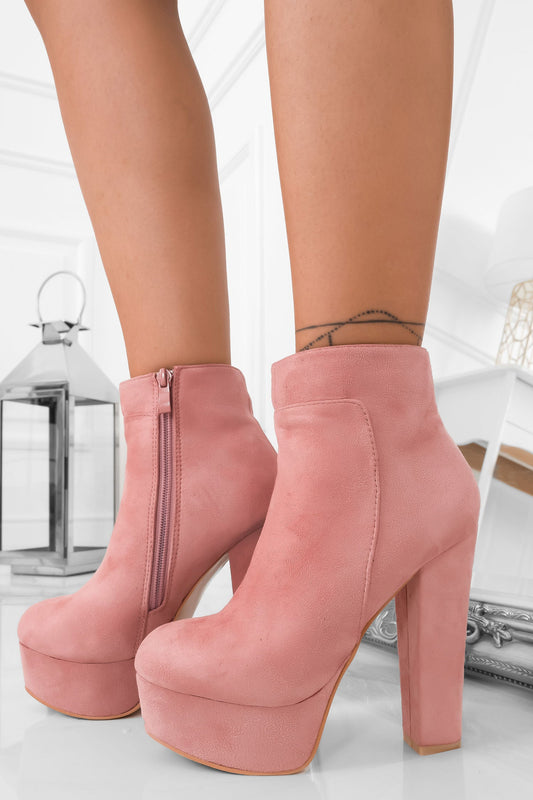 FELICIA - Pink suede ankle boots con high heels