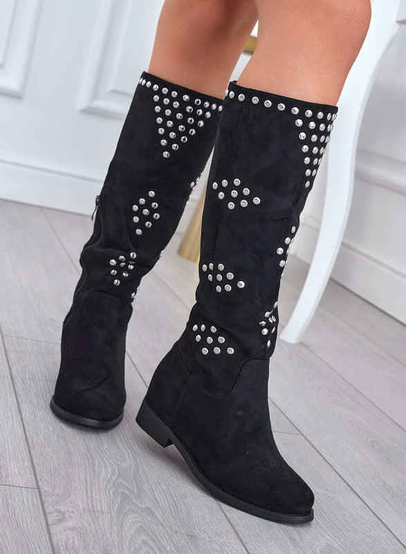 DIAMANTE - Black suede studded boots