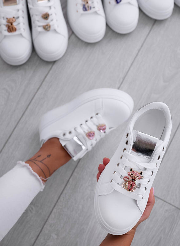 ENERGY - White sneakers with jewel cat and silver back