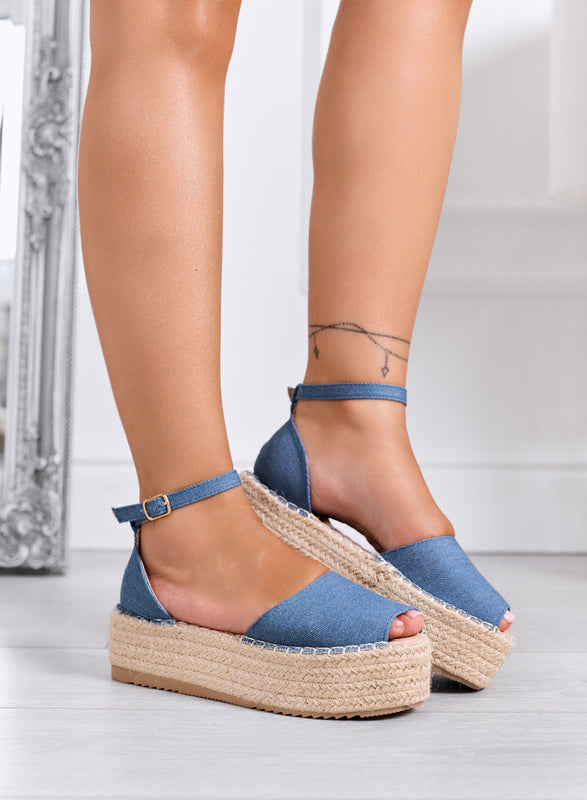 LICIA - Alpargatas azul vaquero con plataforma y correa al tobillo