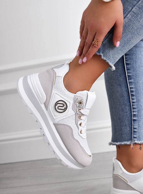 ERSILIA - Grey fabric sneakers with white inserts