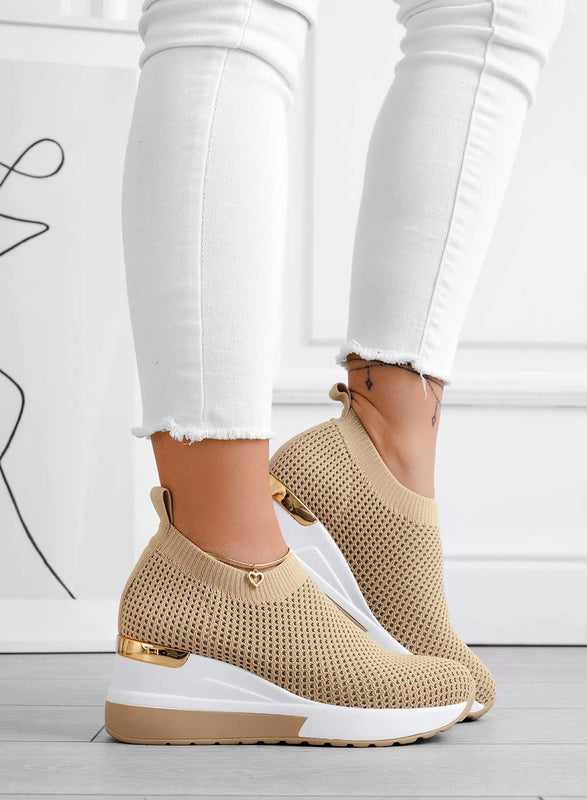 GINA - Beige sneakers in elastic fabric