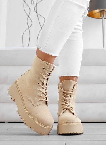 YARA - Beige suede combat ankle boots Alexoo