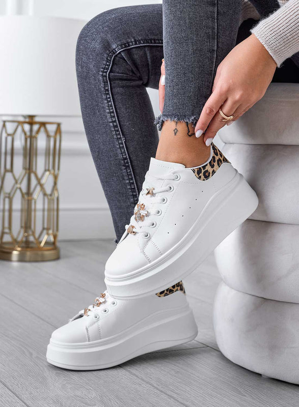 EVELIN - White sneakers with gold applications and spotted back