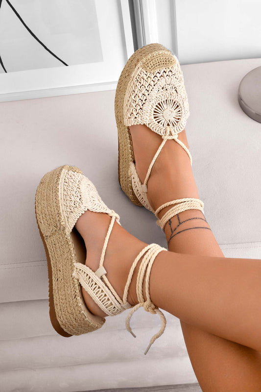 ERIN - Beige espadrilles with embroidery and lace