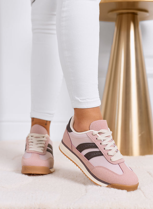 PIERA - Pink fabric sneakers with brown details and rubber sole