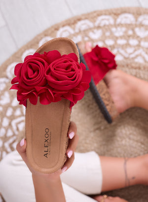 SUMMER - Red slide sandals with applied flowers