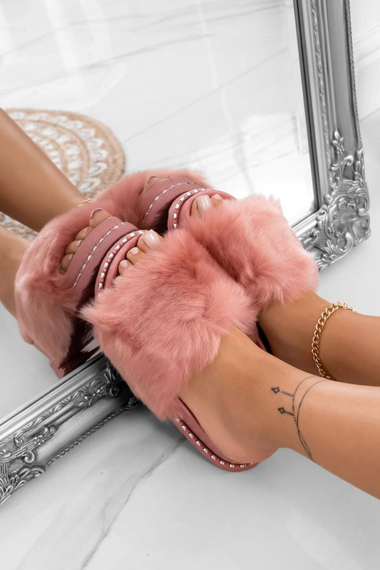 BAMBI - Pink slipper sandals with faux fur