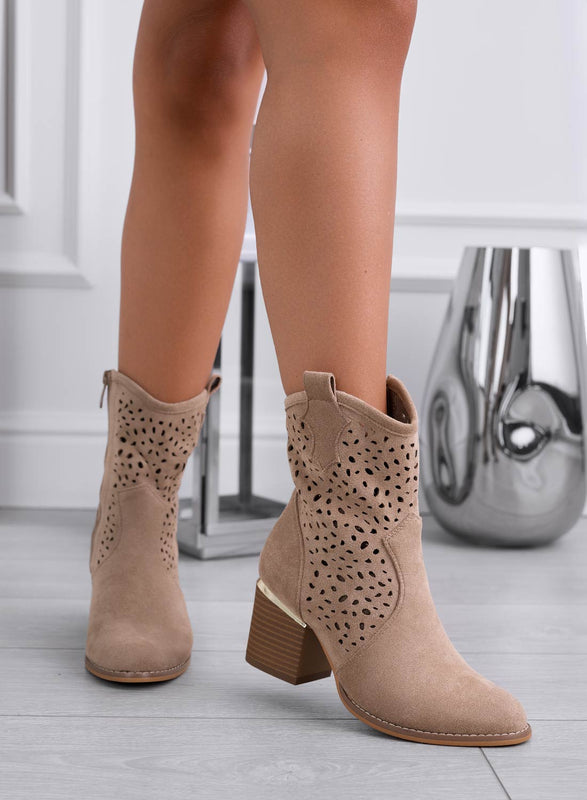 GRACE - Mud suede perforated ankle boots