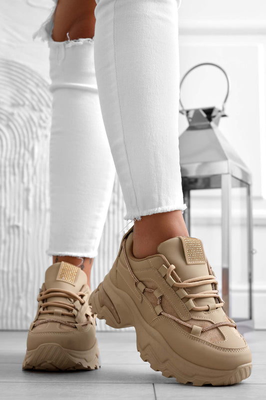 Mud sneakers with high sole and rhinestones