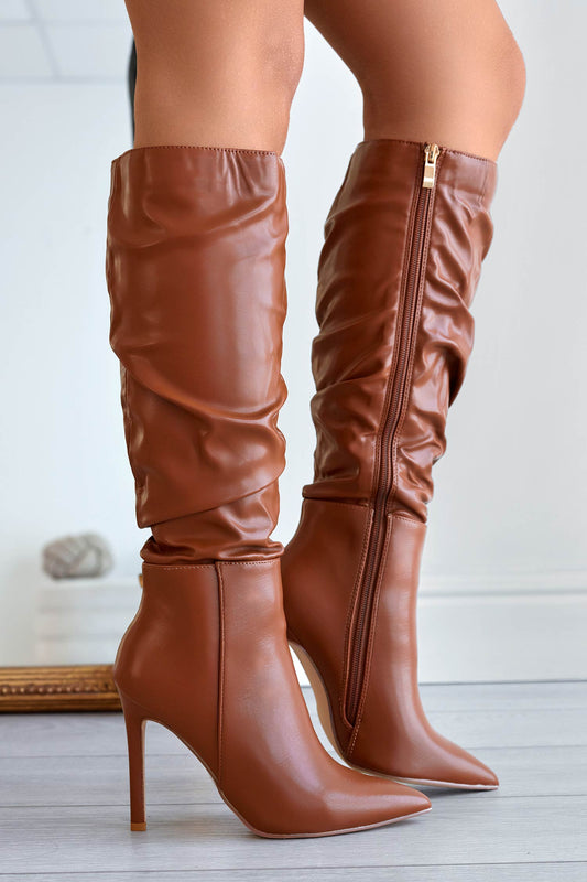 MARSHA - Camel boots in imitation leather and stiletto heel