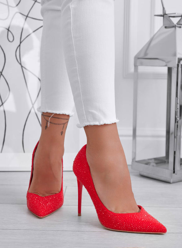 BLANCA - Red jewel pumps with high stiletto heels