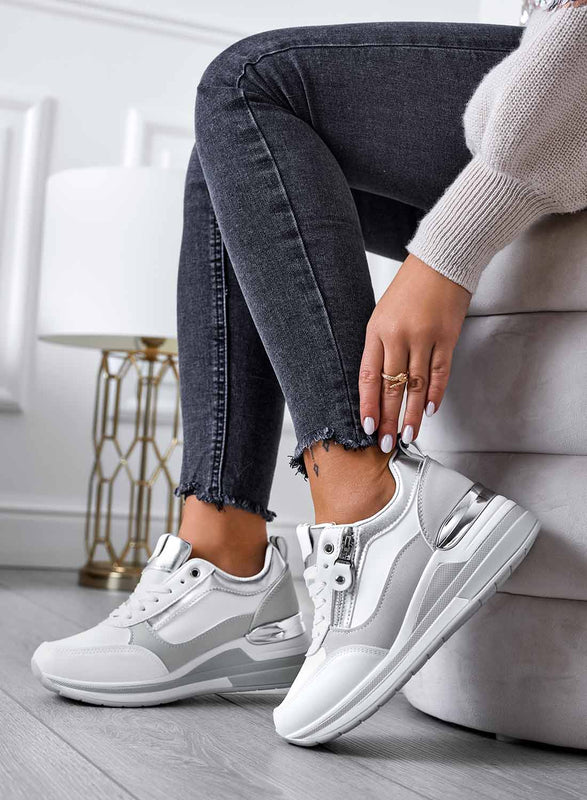 VALENTINA - White sneakers with silver inserts