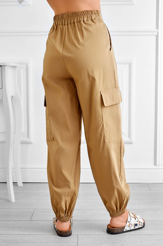 Beige cargo trousers with side pockets