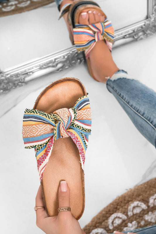 IOLE - Multicoloured slipper sandals in fabric with bow