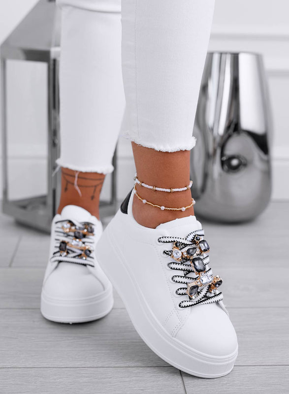 SORAYA - White sneakers with jewel application and black back