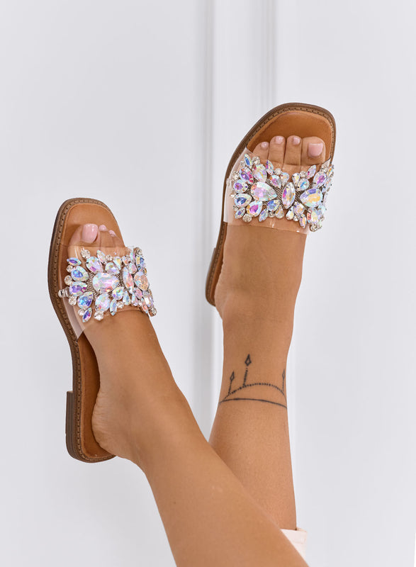 DAFFY - Transparent sandals with iridescent jewel embellishments