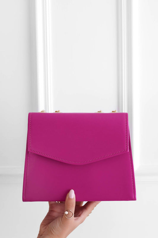 Fuchsia clutch bag B217 with gold chain