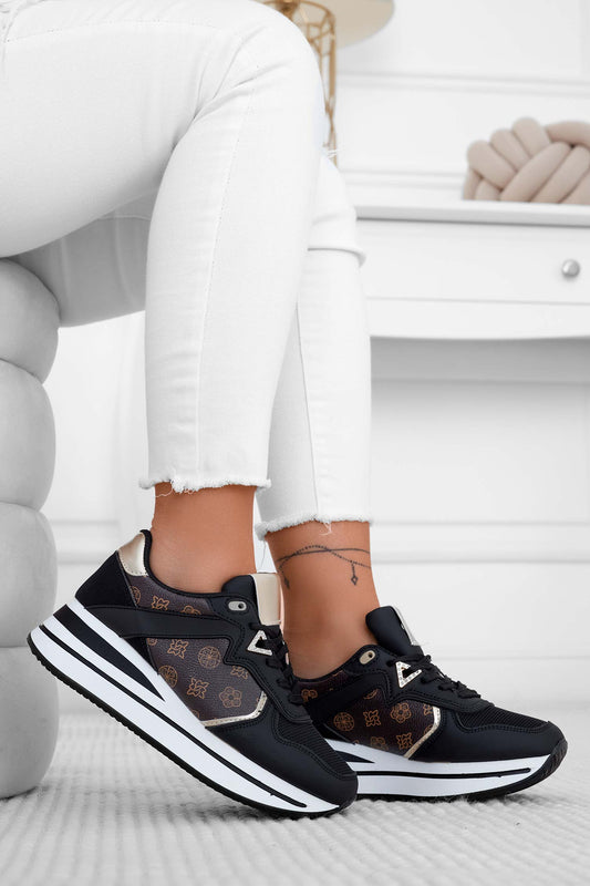 ZENA - Black sneakers with brown inserts