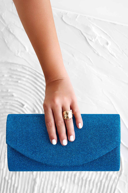 B220 blue clutch bag in laminated fabric