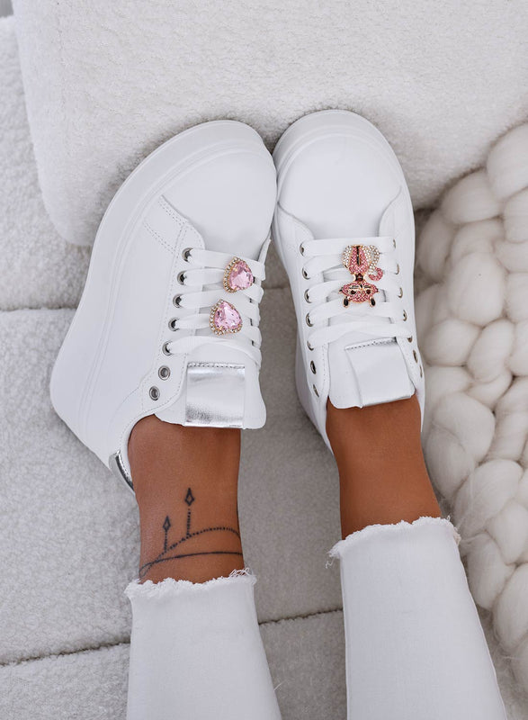 ENERGY - White sneakers with jewel cat and silver back