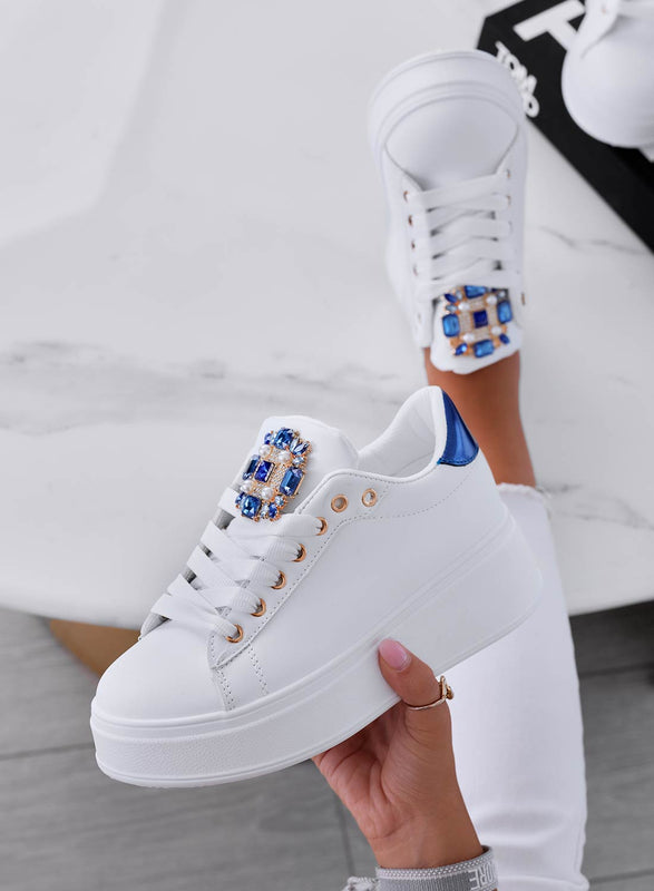 SOPHIE - White sneakers with jewel application and blue back