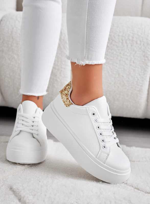 MALVIN - White sneakers with gold glitter back