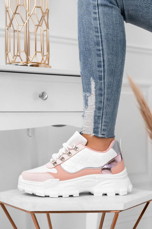 MAJA - White sneakers with pink details and gold hooks