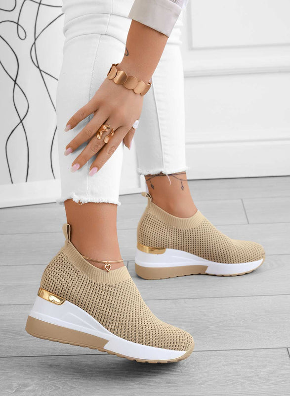 GINA - Beige sneakers in elastic fabric