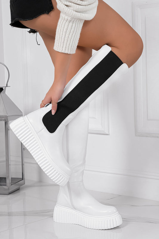 LARA - Alexoo white boots with side elastic and removable chain