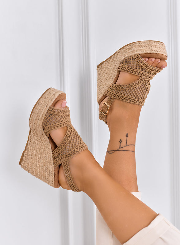 PEARL - Mud sandals with rope wedge and crochet weave