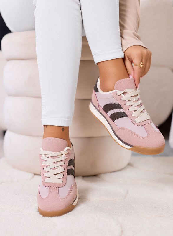 PIERA - Pink fabric sneakers with brown details and rubber sole
