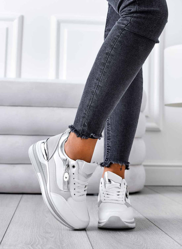 VALENTINA - White sneakers with silver inserts