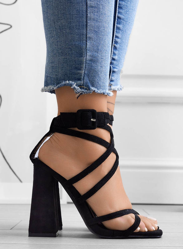 KIARA - Alexoo black lace-up sandals with high heel