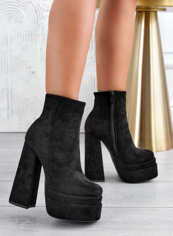 AVRIL - Alexoo black suede ankle boots with high heel