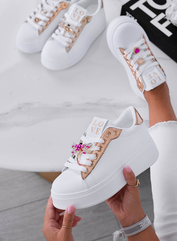 CELY - White Gold Jewel Sneakers with Dragonfly