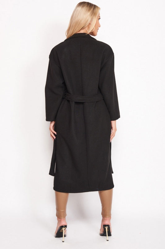 Black long coat with waist drawstring