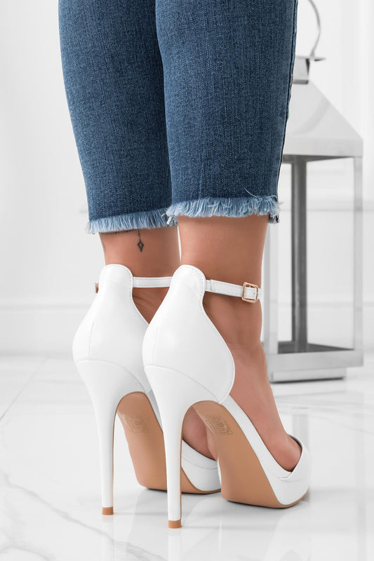 LOISE - White faux leather sandals with high heel and strap